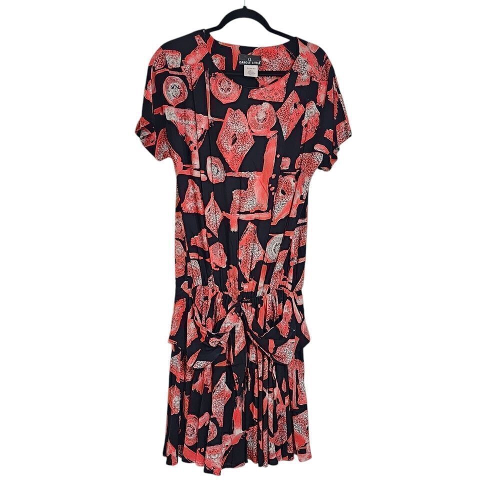 Carole Little dress vintage 90s drop waist abstract Artsy midi 10